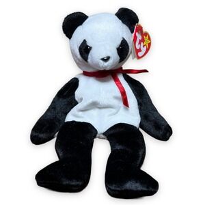 Retired Ty Beanie Baby Fortune Panda Bear, Tag Errors RARE Tush Tag Stamp #608